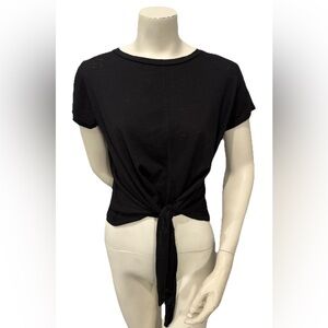 JOLIE Women’s Black Knotted Front Short Sleeve Crop T‑Shirt Top Sz M Casual Chic
